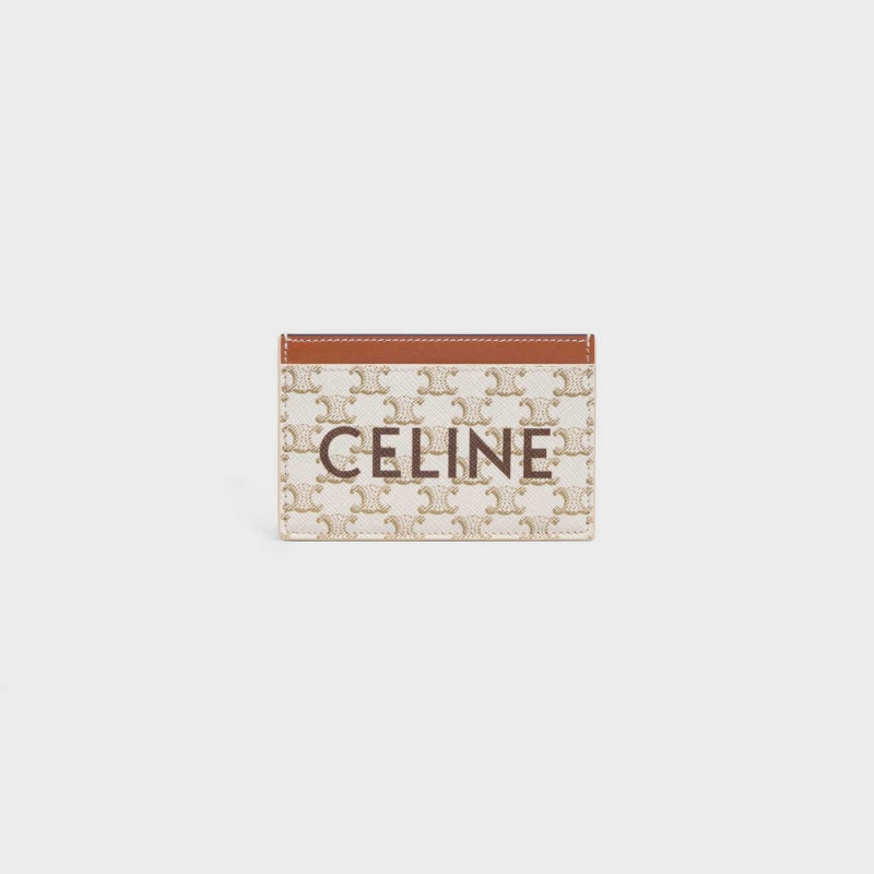 Celine Triomphe Canvas With Print Pasjeshouder Wit Bruin | CL-592960