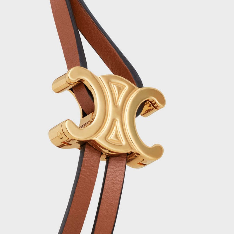 Celine Triomphe Clasp In Brass With Gold Finish And Tan Smooth Calfskin Armbanden Goud Bruin | CL-592205