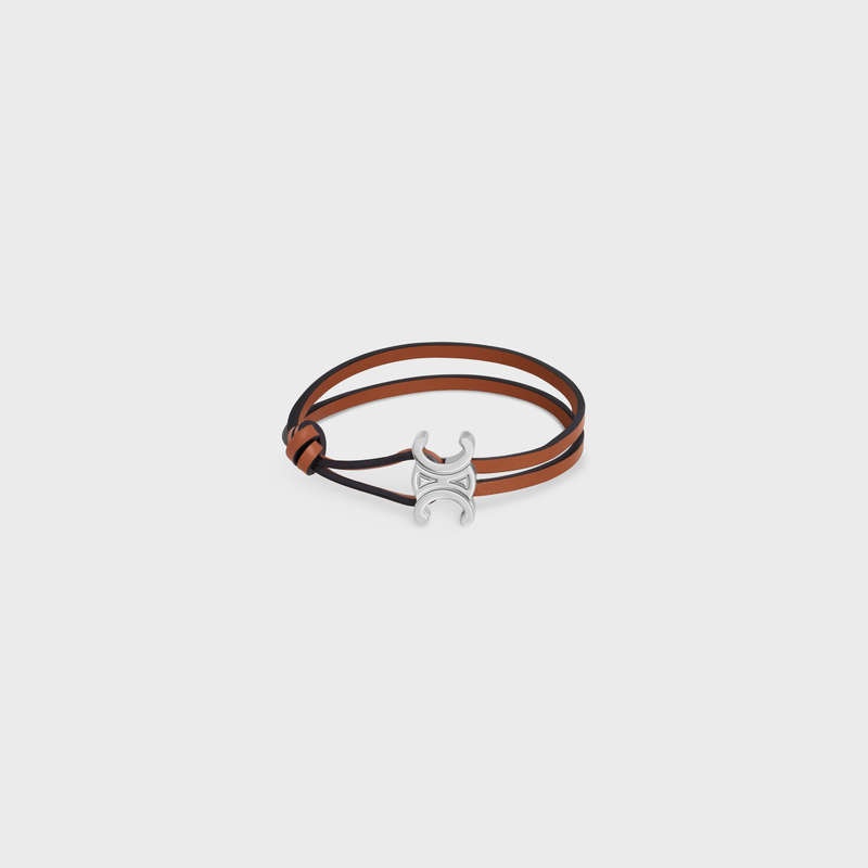 Celine Triomphe Clasp In Calfskin And Brass With Rhodium Finish Armbanden Bruin Zilver | CL-591653