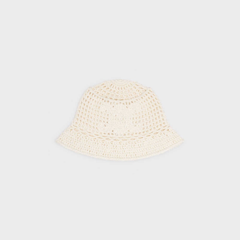 Celine Triomphe Cloche Beanie In Crocheted Katoenen Hoed Wit | CL-592349