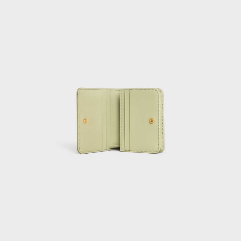 Celine Triomphe Compact In Shiny Calfskin Portefeuille Groen | CL-592966