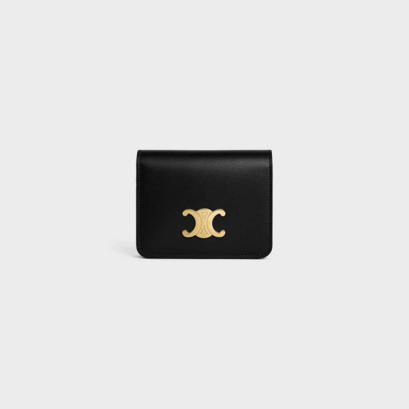 Celine Triomphe Compact In Shiny Calfskin Portefeuille Zwart | CL-592964