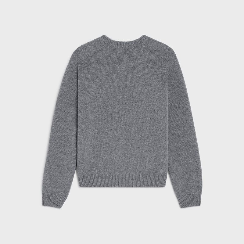 Celine Triomphe Crew Neck In Cashmere Wol Gebreide Kleding Grijs Wit | CL-592098