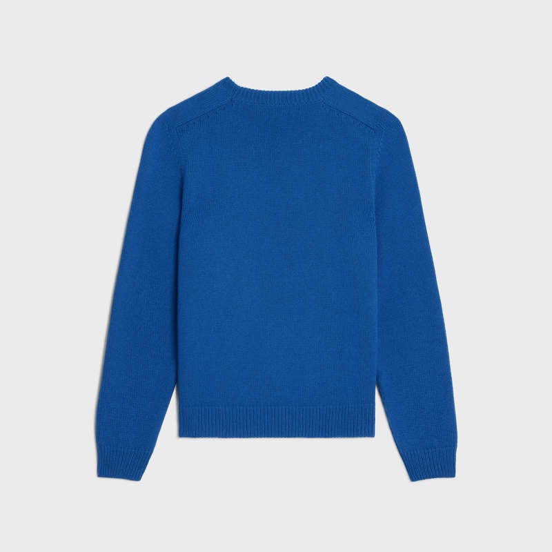 Celine Triomphe Crew Neck In Cashmere Wol Gebreide Kleding Koningsblauw Blauw | CL-592097