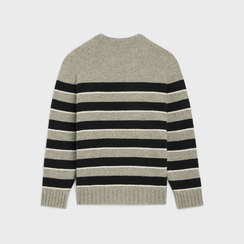 Celine Triomphe Crew Neck In Gestreept Wol Gebreide Kleding Lichtgrijs Zwart | CL-592100