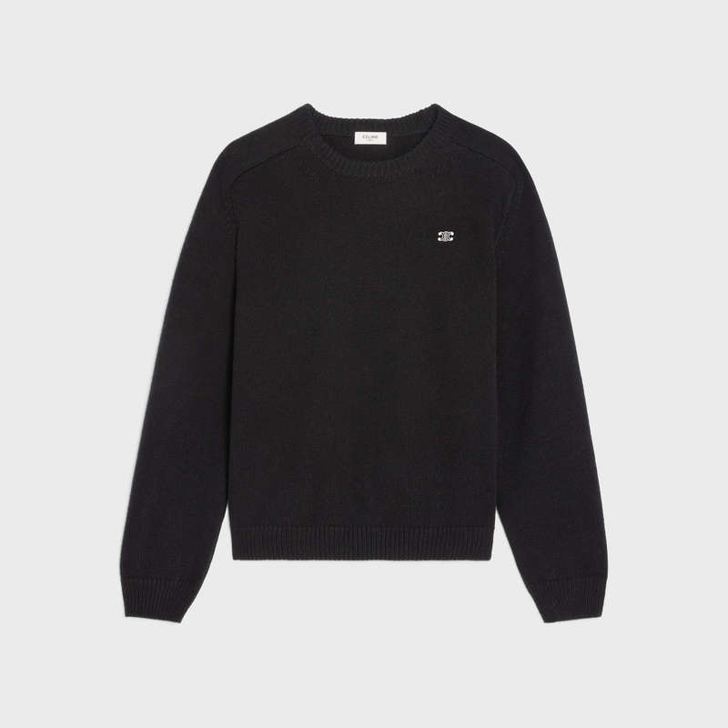 Celine Triomphe Crew Neck In Wol And Cashmere Gebreide Kleding Zwart Wit | CL-592094