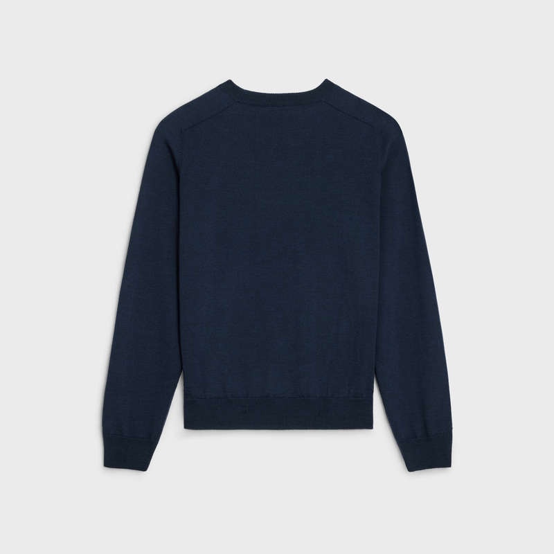 Celine Triomphe Crew Neck In Wol Gebreide Kleding Donkerblauw | CL-592096