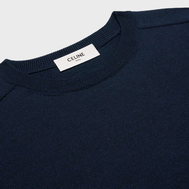 Celine Triomphe Crew Neck In Wol Gebreide Kleding Donkerblauw | CL-592096