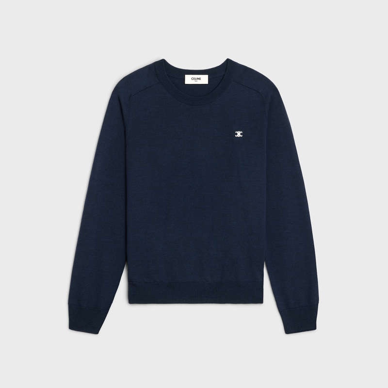 Celine Triomphe Crew Neck In Wol Gebreide Kleding Donkerblauw | CL-592096