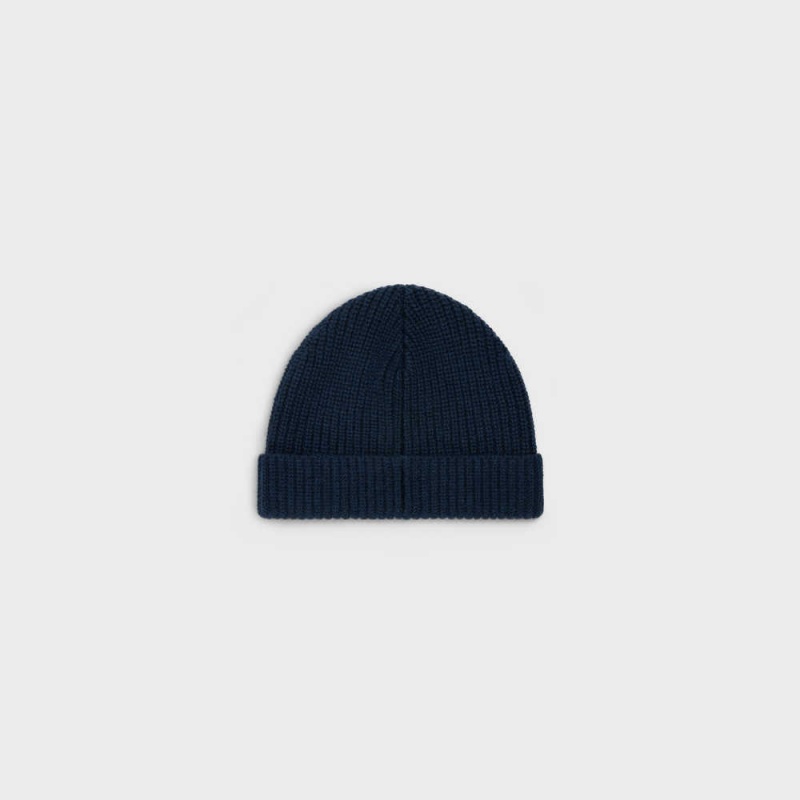 Celine Triomphe Embroidered Beanie In Heritage Cashmere Hoed Donkerblauw | CL-592371