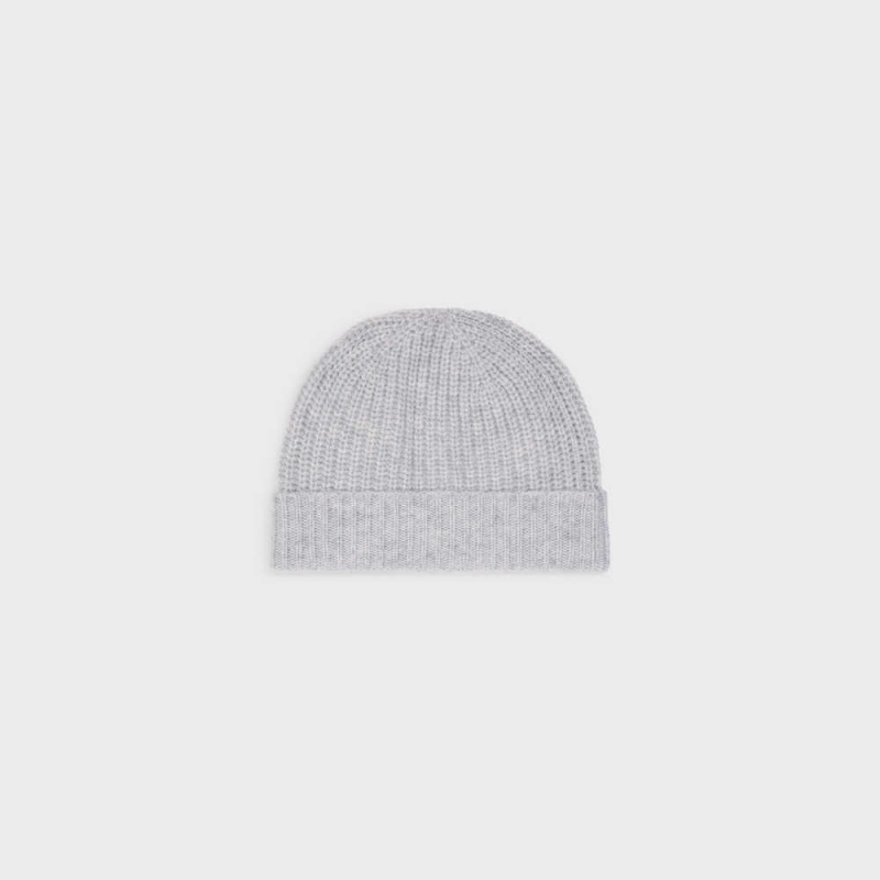 Celine Triomphe Embroidered Beanie In Seamless Cashmere Hoed Lichtgrijs | CL-592370