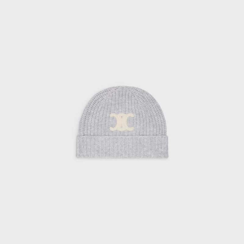 Celine Triomphe Embroidered Beanie In Seamless Cashmere Hoed Lichtgrijs | CL-592370