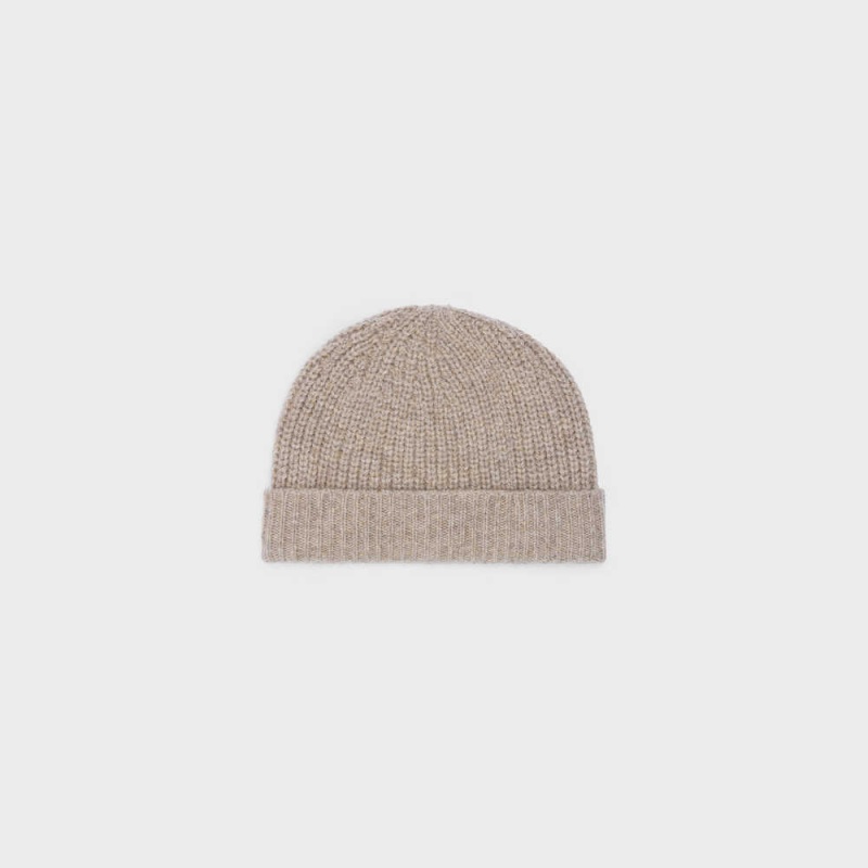 Celine Triomphe Embroidered Beanie In Seamless Cashmere Hoed Bruin | CL-592369