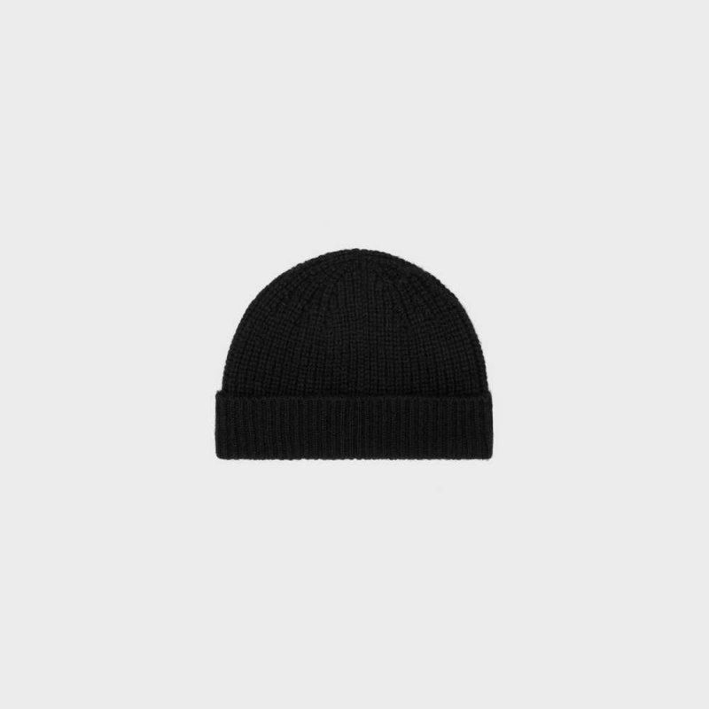 Celine Triomphe Embroidered Beanie In Seamless Cashmere Hoed Zwart | CL-592368