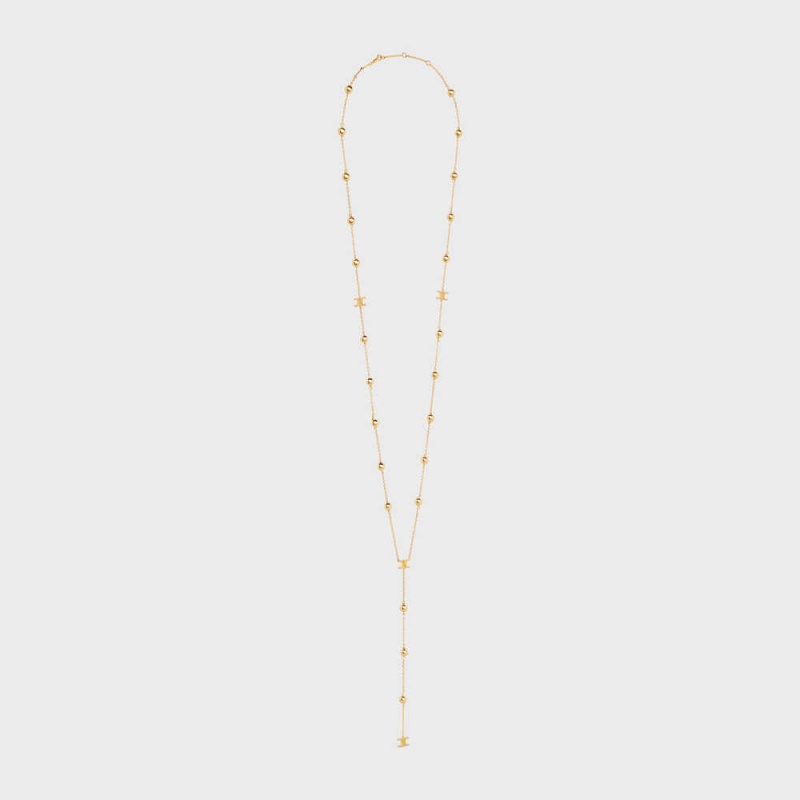 Celine Triomphe Folk Beads Sautoir In Brass With Gold Finish Kettingen Goud | CL-592245