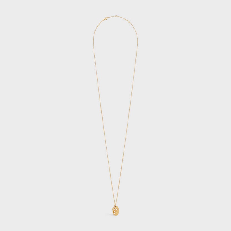 Celine Triomphe Folk Pearl In Brass With Gold Finish And Resin Pearls Kettingen Goud Wit | CL-592257