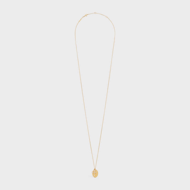 Celine Triomphe Folk Pearl In Brass With Gold Finish And Resin Pearls Kettingen Goud Wit | CL-592257