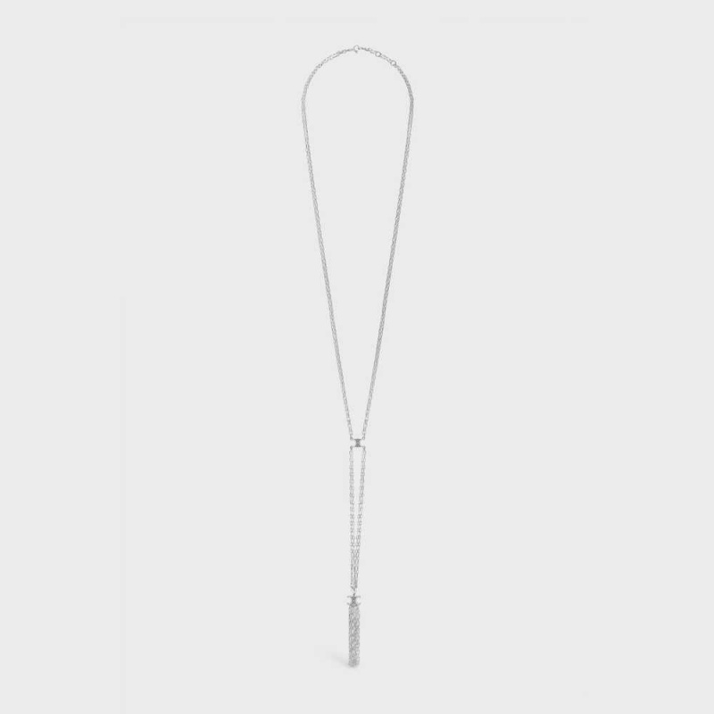 Celine Triomphe Folk Tie Long In Brass With Rhodium Finish Kettingen Zilver | CL-592243