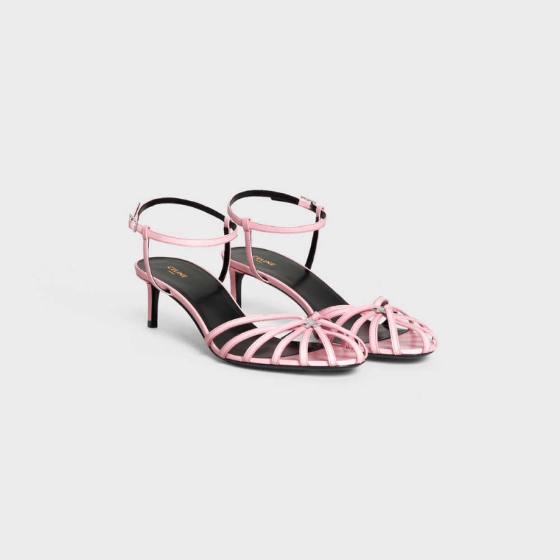 Celine Triomphe In Kidskin Silver Finishing Sandalen Roze | CL-592603