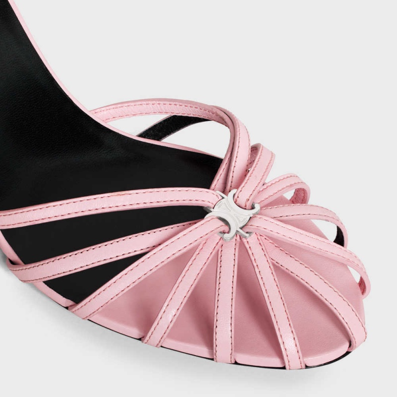 Celine Triomphe In Kidskin Silver Finishing Sandalen Roze | CL-592603