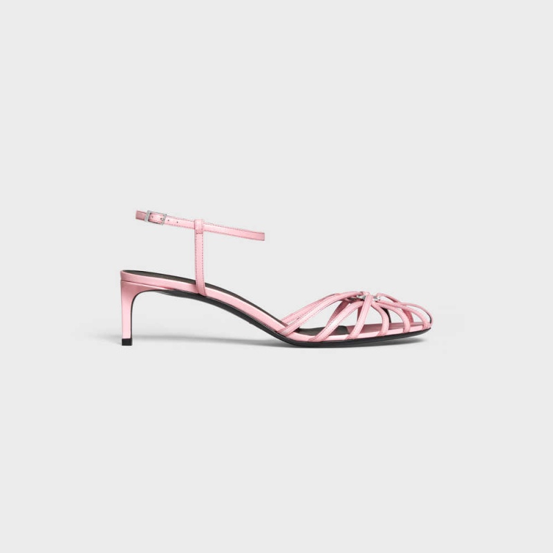 Celine Triomphe In Kidskin Silver Finishing Sandalen Roze | CL-592603