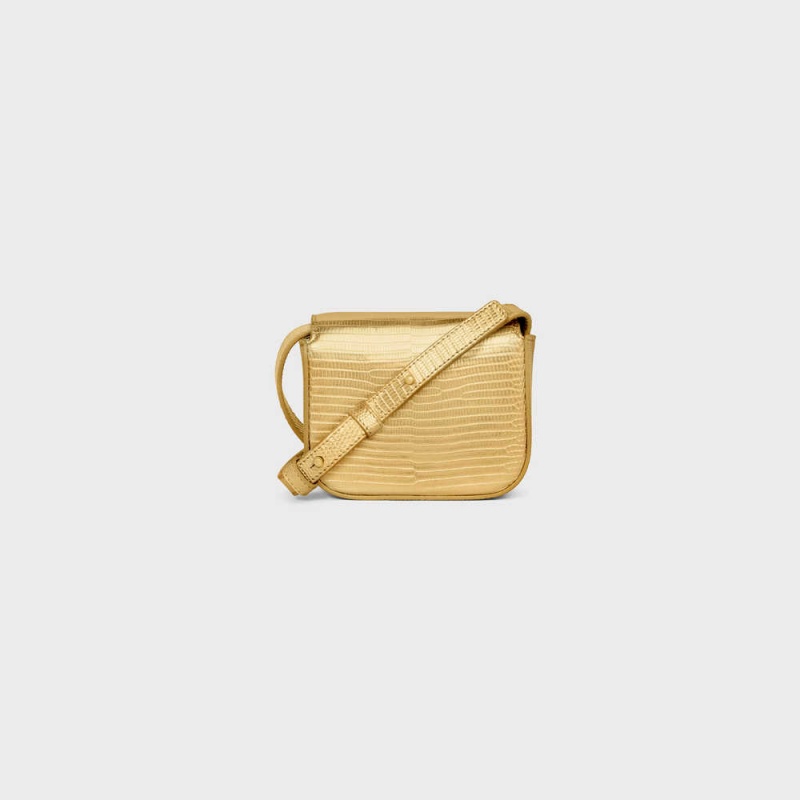 Celine Triomphe In Laminated Lizard Mini Tassen Goud | CL-593017