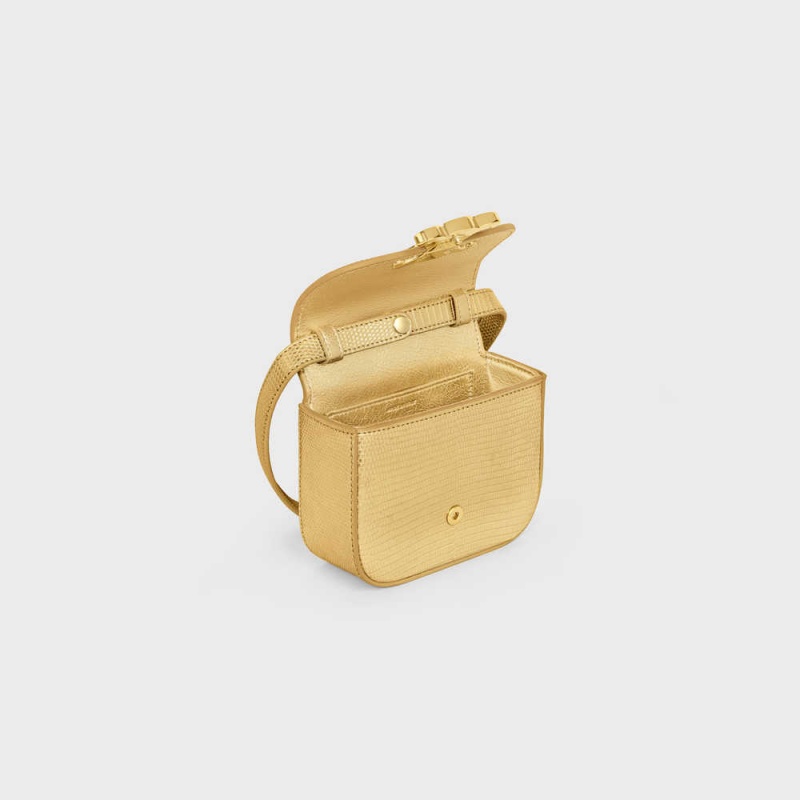 Celine Triomphe In Laminated Lizard Mini Tassen Goud | CL-593017