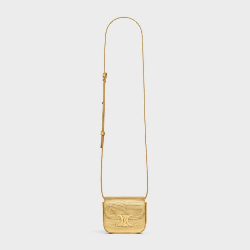 Celine Triomphe In Laminated Lizard Mini Tassen Goud | CL-593017