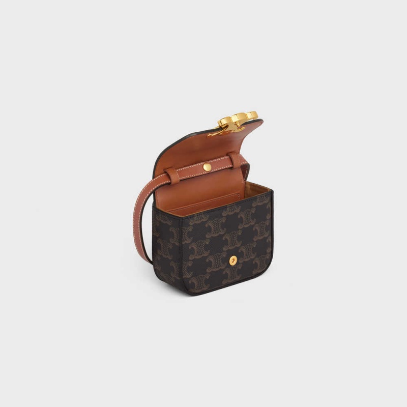 Celine Triomphe In Triomphe Canvas And Calfskin Mini Tassen Bruin | CL-593015