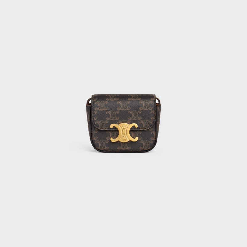 Celine Triomphe In Triomphe Canvas And Calfskin Mini Tassen Bruin | CL-593015