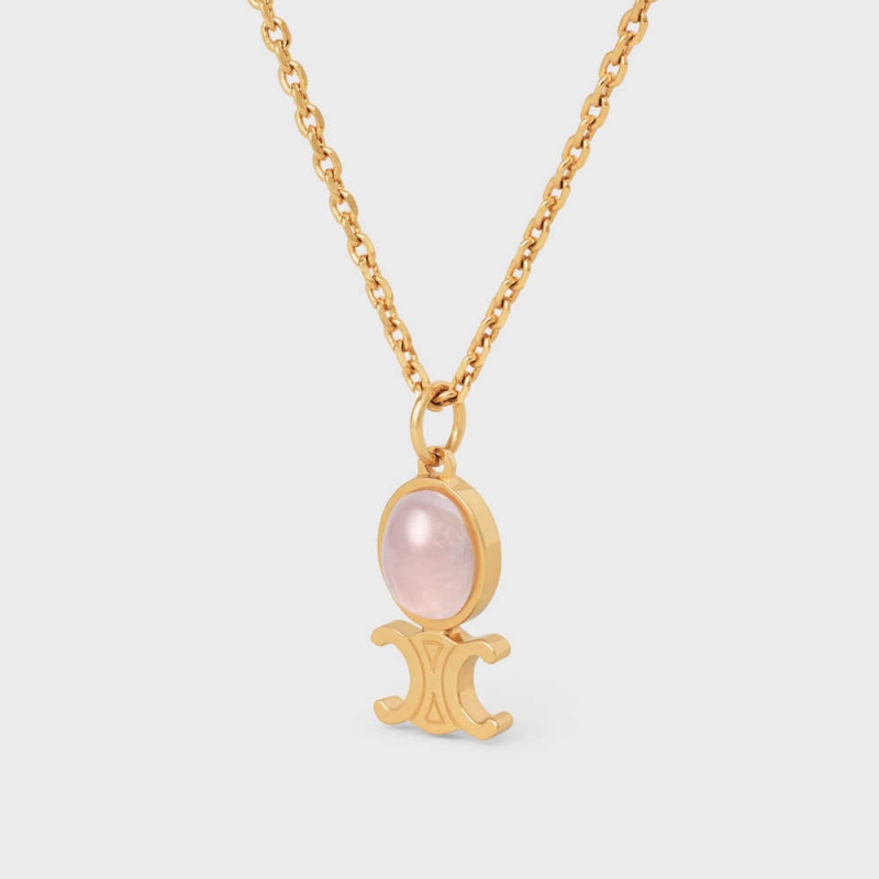 Celine Triomphe Indie Small In Brass With Gold Finish And Pink Quartz Kettingen Goud Roze | CL-592240