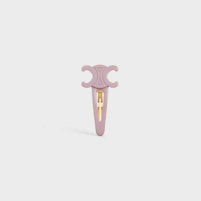 Celine Triomphe Large Snap Hair Clip In Acetate And Steel With Gold Finish Haaraccessoires Roze Goud | CL-592315