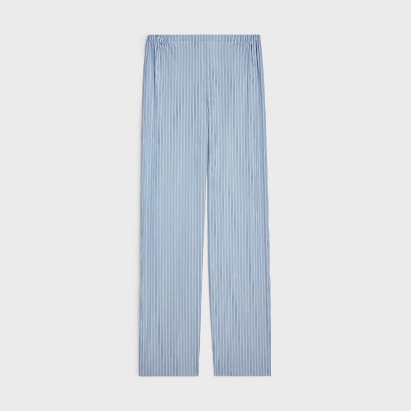 Celine Triomphe Pajama In Gestreept Poplin Broek Blauw | CL-592065