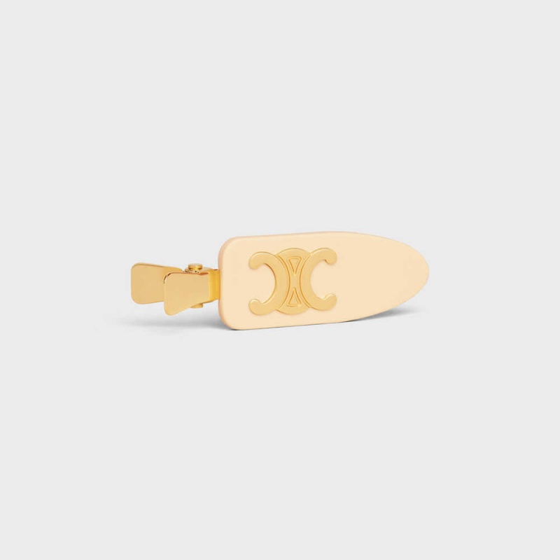 Celine Triomphe Platte Hair Clip In Vanilla Acetate And Brass With Gold Finish And Steel Haaraccessoires Lichtgeel Goud | CL-592323