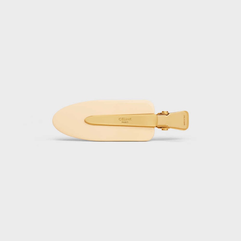 Celine Triomphe Platte Hair Clip In Vanilla Acetate And Brass With Gold Finish And Steel Haaraccessoires Lichtgeel Goud | CL-592323