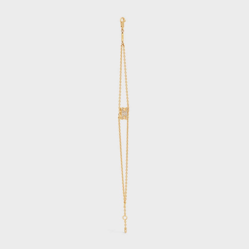 Celine Triomphe Rhinestone Suspended In Brass With Gold Finish And Crystals Armbanden Goud | CL-592207