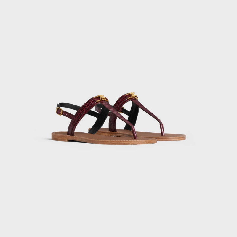 Celine Triomphe String In Crocodile Stamped Calfskin Sandalen Donkerbordeaux | CL-592589