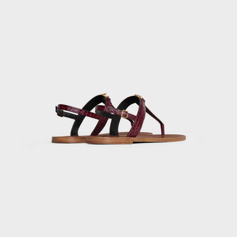 Celine Triomphe String In Crocodile Stamped Calfskin Sandalen Donkerbordeaux | CL-592589