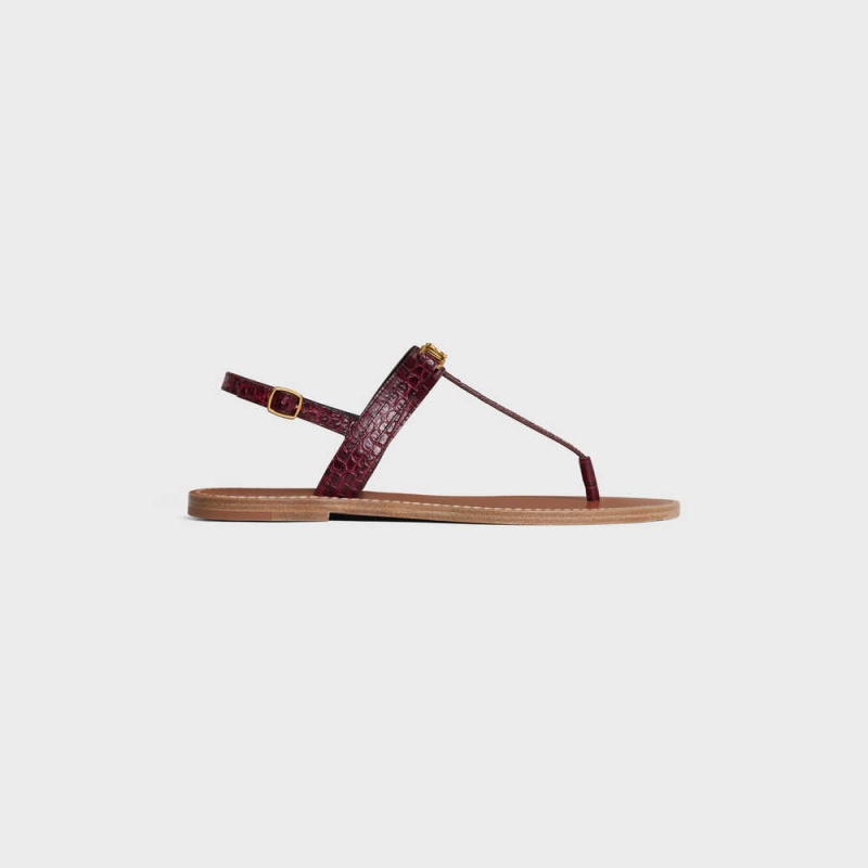 Celine Triomphe String In Crocodile Stamped Calfskin Sandalen Donkerbordeaux | CL-592589