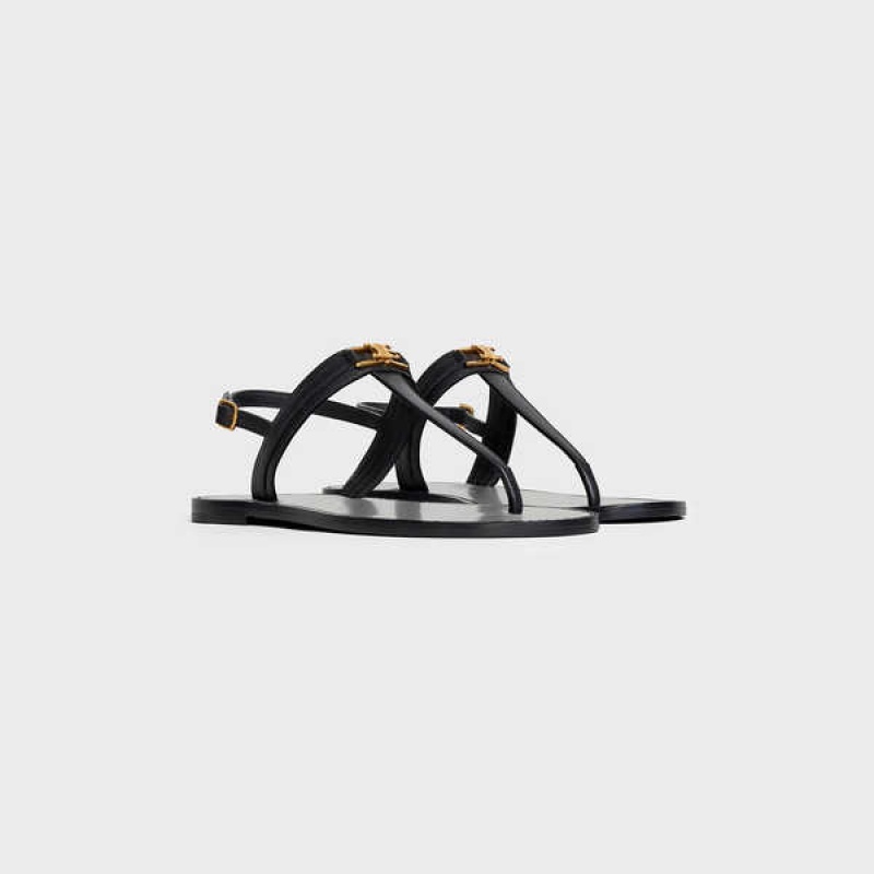 Celine Triomphe String In Vegetable - Tanned Calfskin Sandalen Zwart | CL-592588