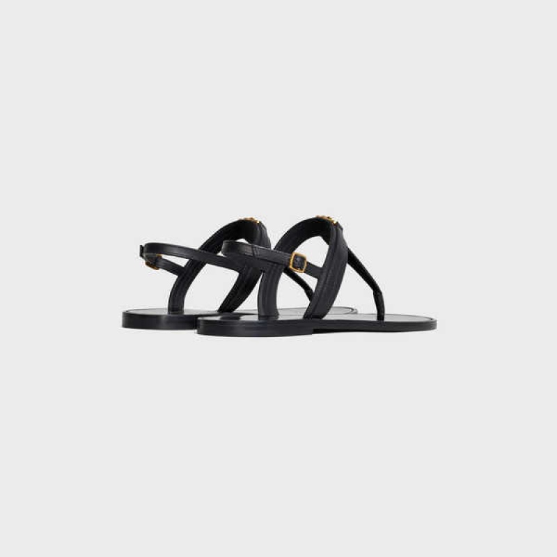 Celine Triomphe String In Vegetable - Tanned Calfskin Sandalen Zwart | CL-592588