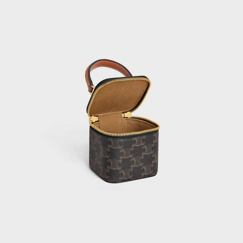 Celine Vanity Case In Triomphe Canvas And Calfskin Mini Tassen Bruin | CL-593037