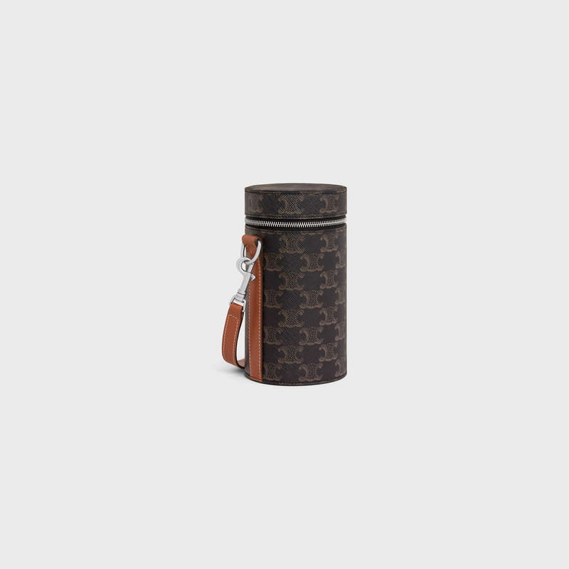 Celine Vertical Cylinder In Triomphe Canvas And Calfskin Schoudertassen Bruin | CL-591844