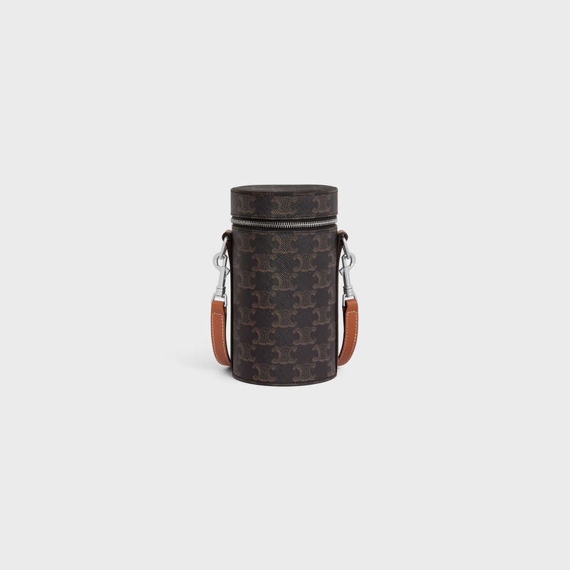 Celine Vertical Cylinder In Triomphe Canvas And Calfskin Schoudertassen Bruin | CL-591844