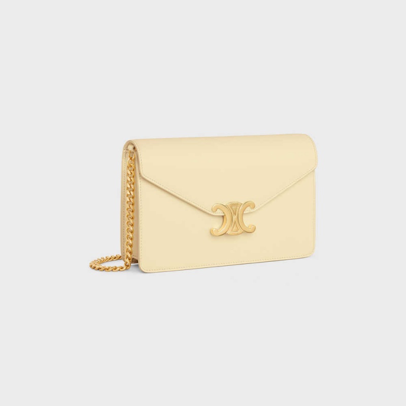 Celine Wallet On Chain Triomphe In Shiny Calfskin Mini Tassen Abrikoos | CL-593024