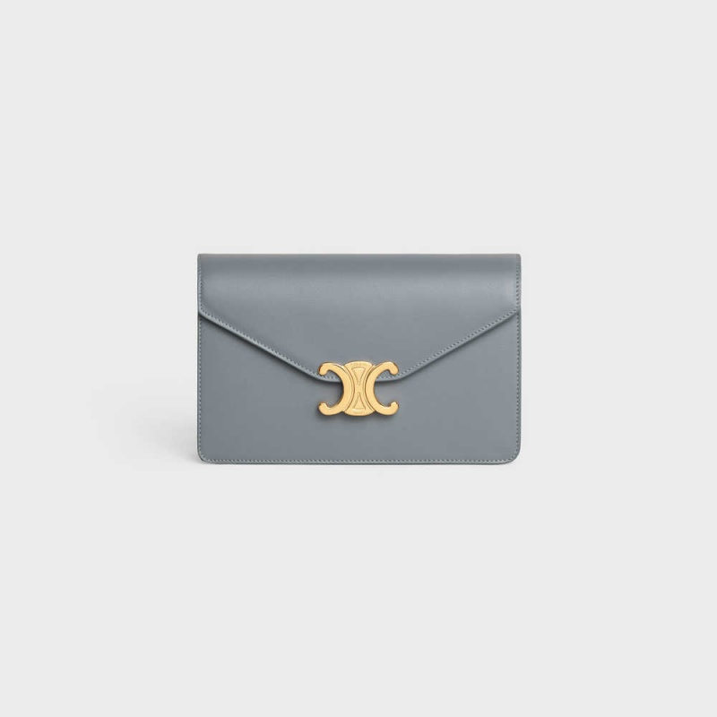 Celine Wallet On Chain Triomphe In Shiny Calfskin Mini Tassen Blauw Grijs | CL-593022