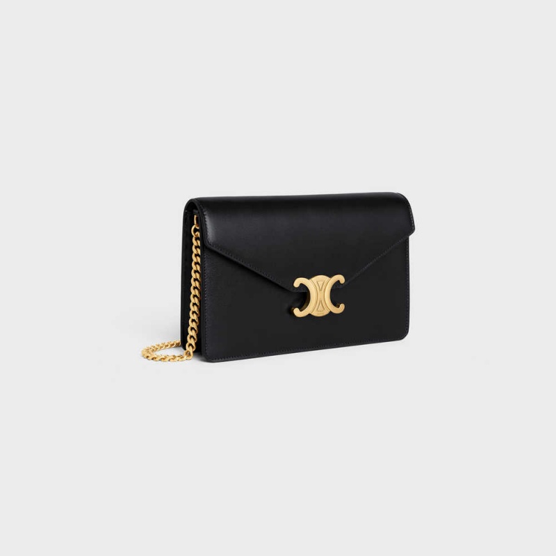 Celine Wallet On Chain Triomphe In Shiny Calfskin Mini Tassen Zwart | CL-593021