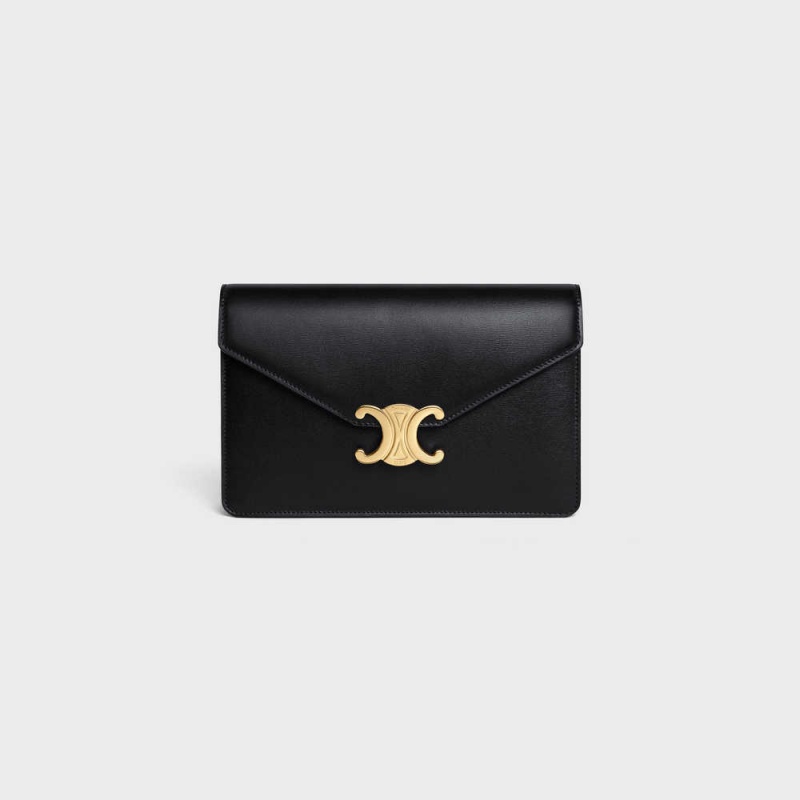 Celine Wallet On Chain Triomphe In Shiny Calfskin Mini Tassen Zwart | CL-593021