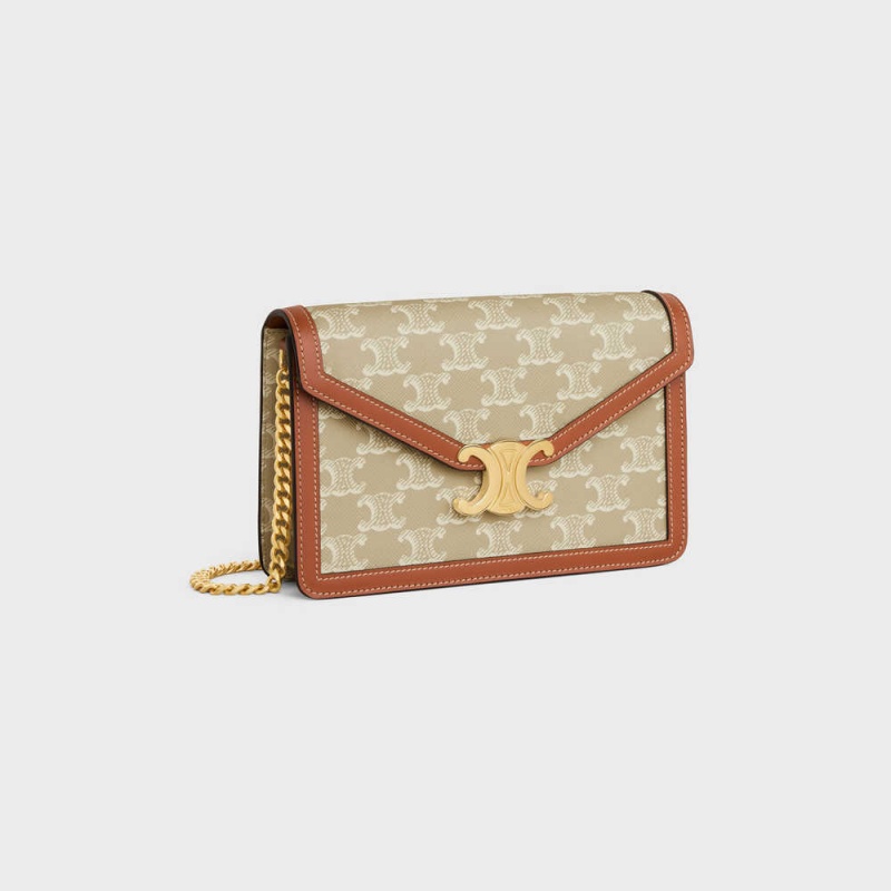 Celine Wallet On Chain Triomphe In Triomphe Canvas And Calfskin Mini Tassen Beige | CL-593026