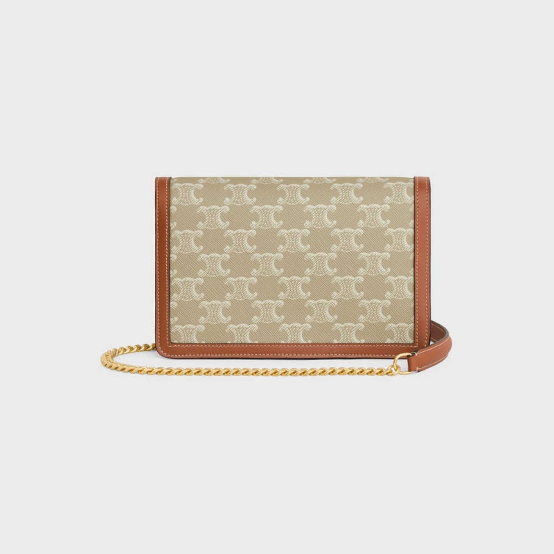 Celine Wallet On Chain Triomphe In Triomphe Canvas And Calfskin Mini Tassen Beige | CL-593026